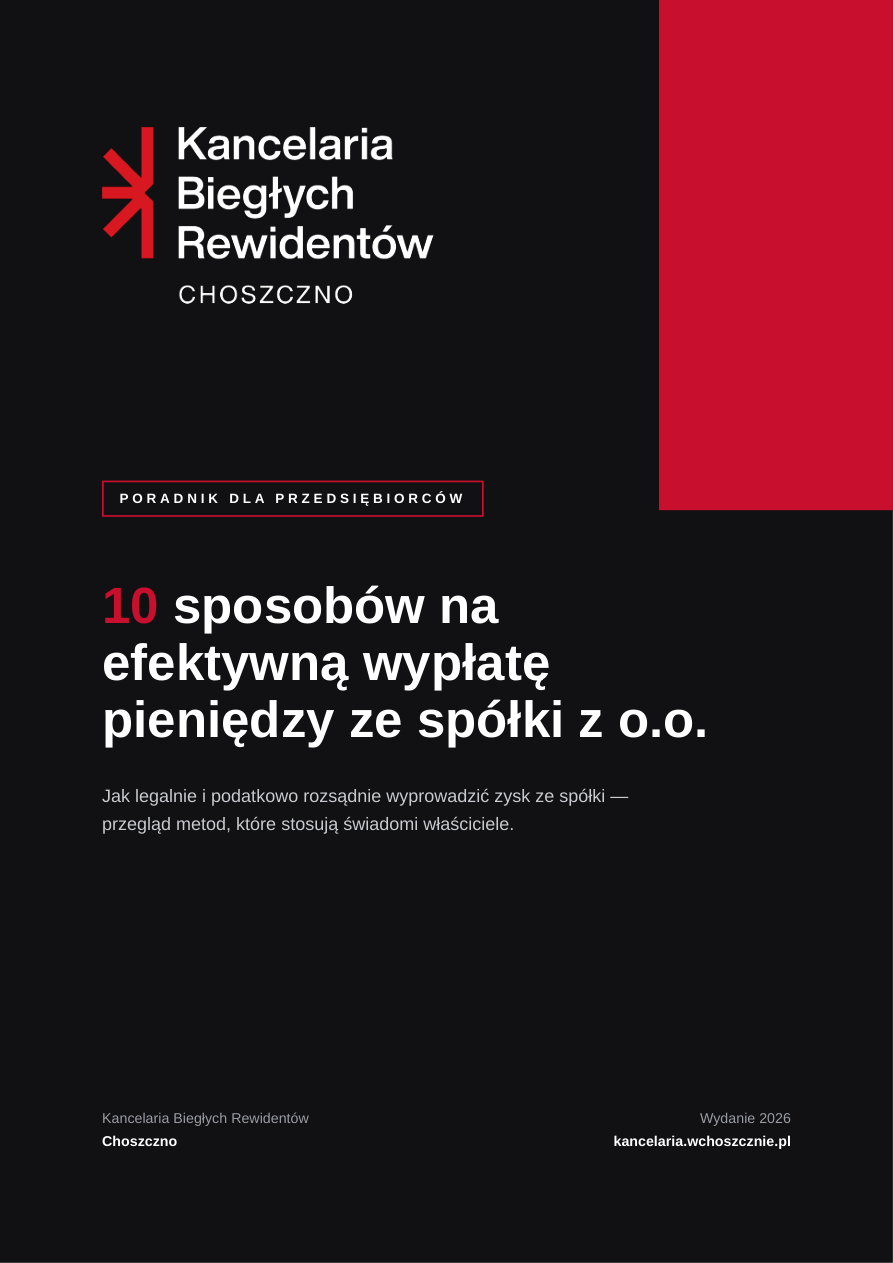Okładka e-booka „10 sposobów na efektywną wypłatę pieniędzy ze spółki z o.o.” — Kancelaria Biegłych Rewidentów Choszczno